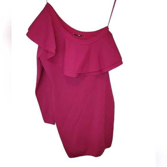 Endless Rose Women's Pink 1 Shoulder Ruffled Mini Bodycon Dress Size Medium - Picture 4 of 8